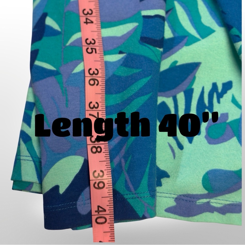 Chico’s Size 3 Blue Green Tropical Leaf Print Short Sleeve Shift Dress - Picture 10 of 13